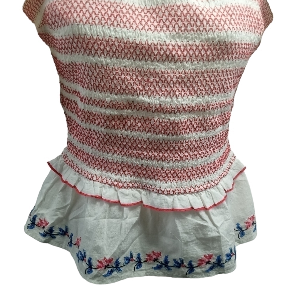 Draper James Smocked Peplum Top Puff Sleeve Embroidered Cottagecore XS - Picture 4 of 8